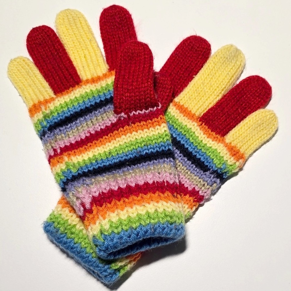 Kids Rainbow Striped Knit Gloves Winter Warm Mittens approx 7.5"‎ long M/L